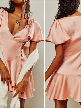 Free People Scarlett Pink Peach Satin Mini Dress